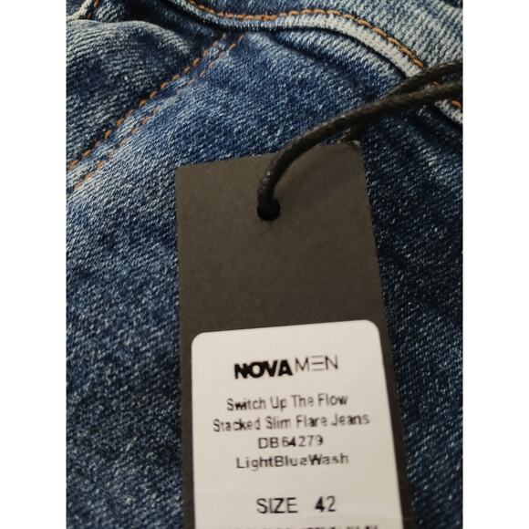 Nova Men's Blue Jeans Sz 42 Switch Up The Flow Stacked Slim Fade Detail Distress - Picture 3 of 16